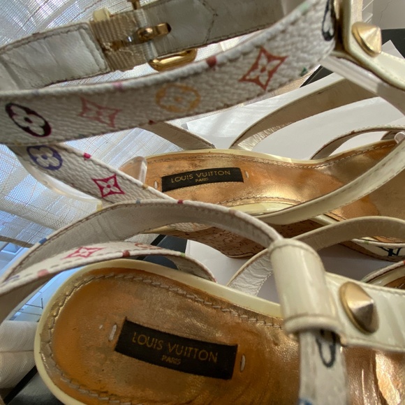 Louis Vuitton cork platform wedges multi-color Murakami leather  heels 38.5 - Picture 4 of 9